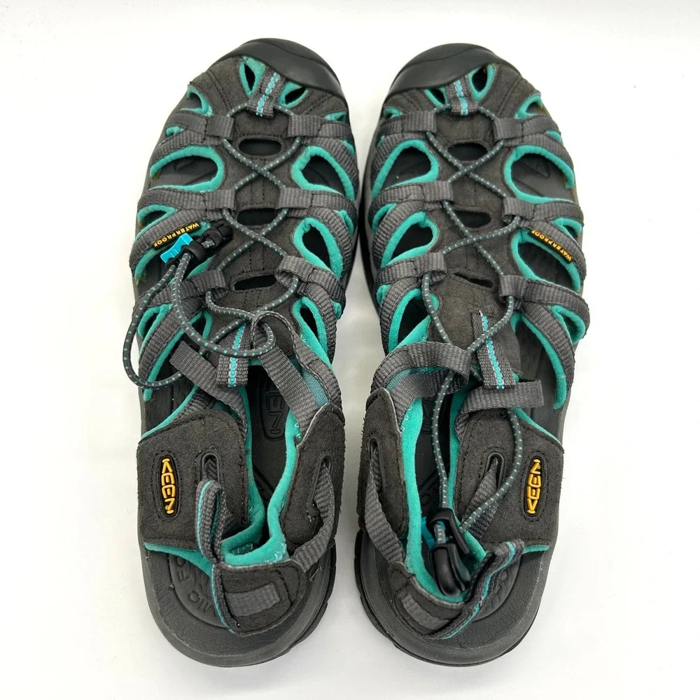 Keen Whisper Water Sandals Womens 11 Gray Teal Hiking Outdoor Bungee Waterproof
